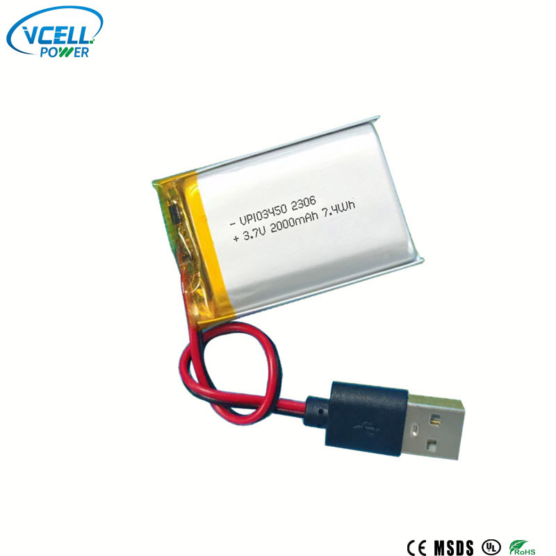 3.7V 2000mAh 103450 Li পলিমার ব্যাটারি