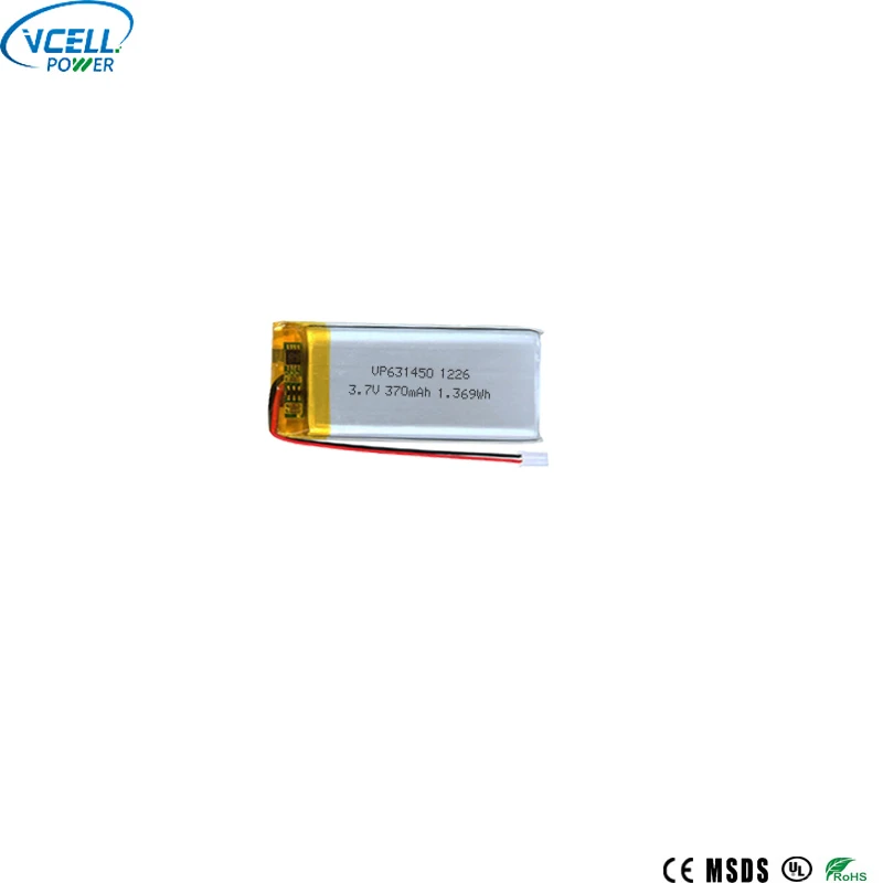631450 3.7V 370mAh সংকীর্ণ ডিজাইনের লিথিয়াম পলিমার ব্যাটারি